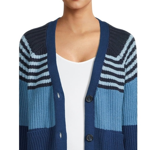 New Free People x Marine Layer Color Block Striped Sm Boyfriend-Style Button - Picture 7 of 7